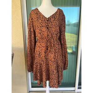 NWT womens leopard print brown long sleeve knee-length dress MEDIUM